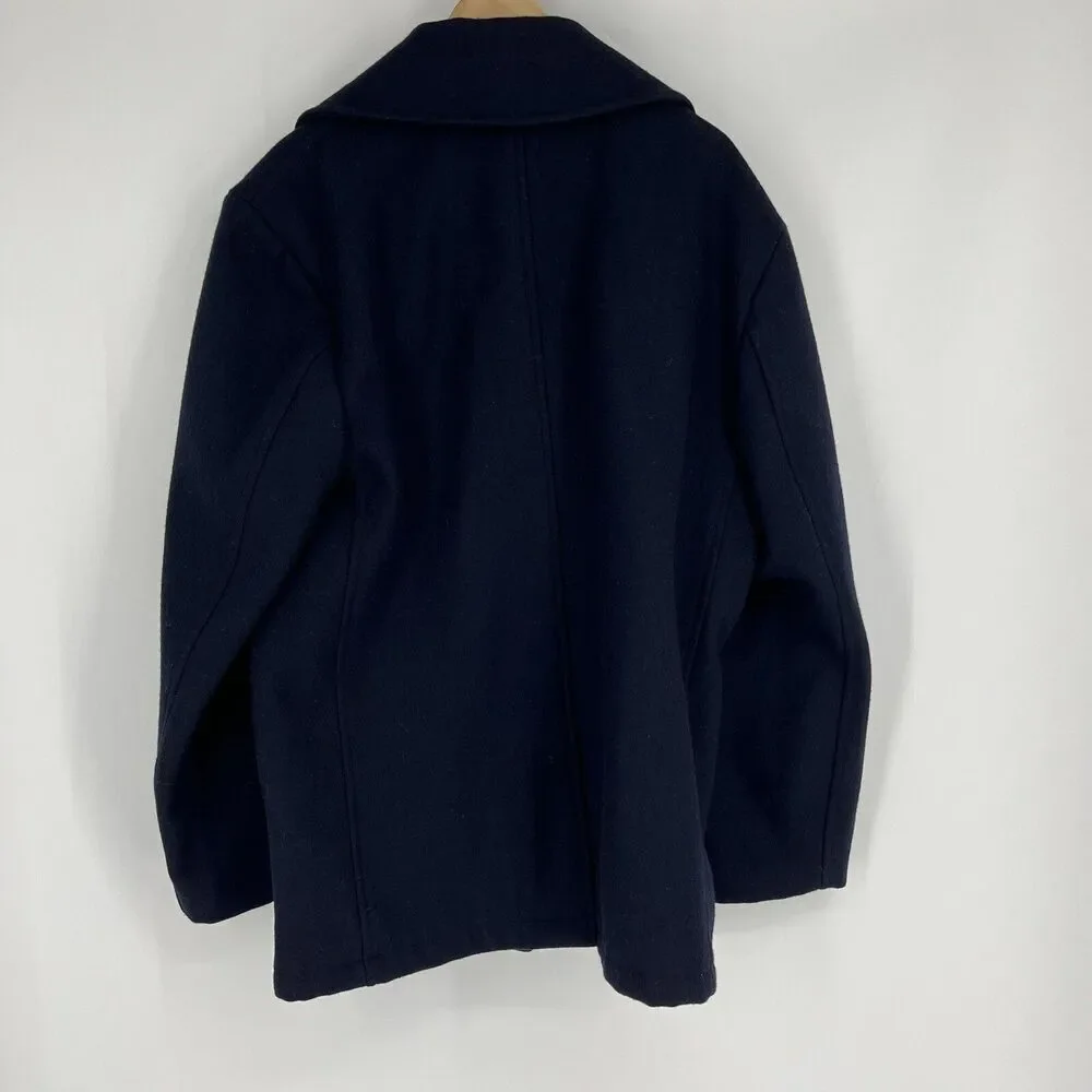 Delf Coat Size Small Men Navy Double Breasted Button Front Wool Peacoat Military